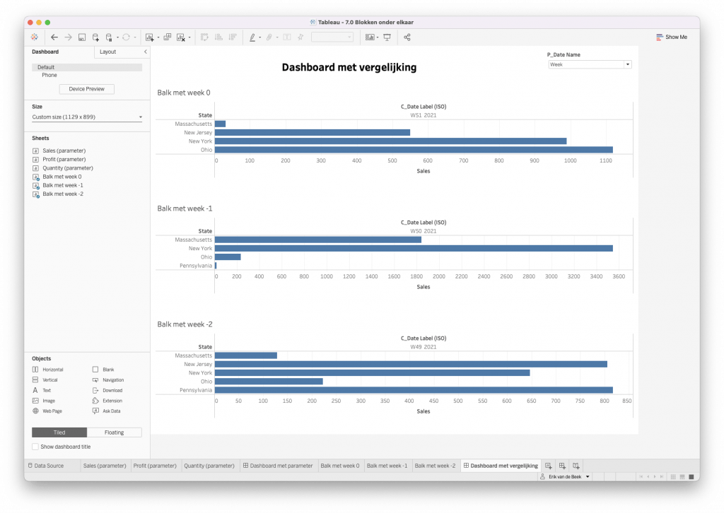 verschillende weken vergelijken in één overzicht
