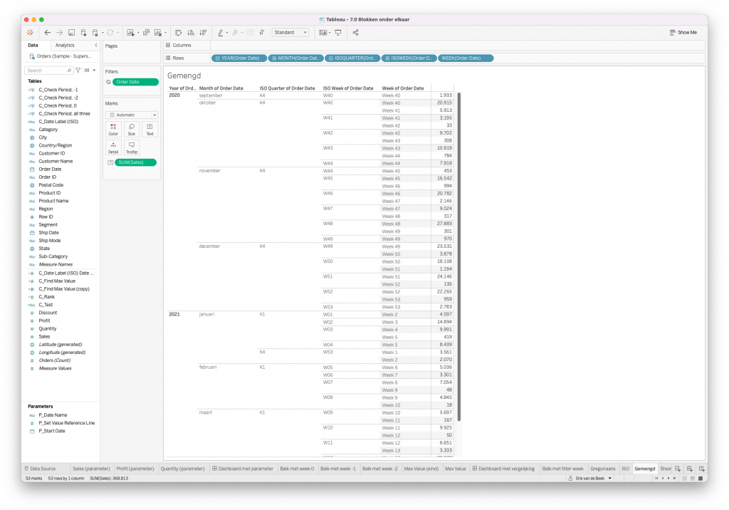 Het verschil tussen Gregoriaans en ISO in Tableau?