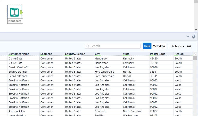 Data cleansing in results window
