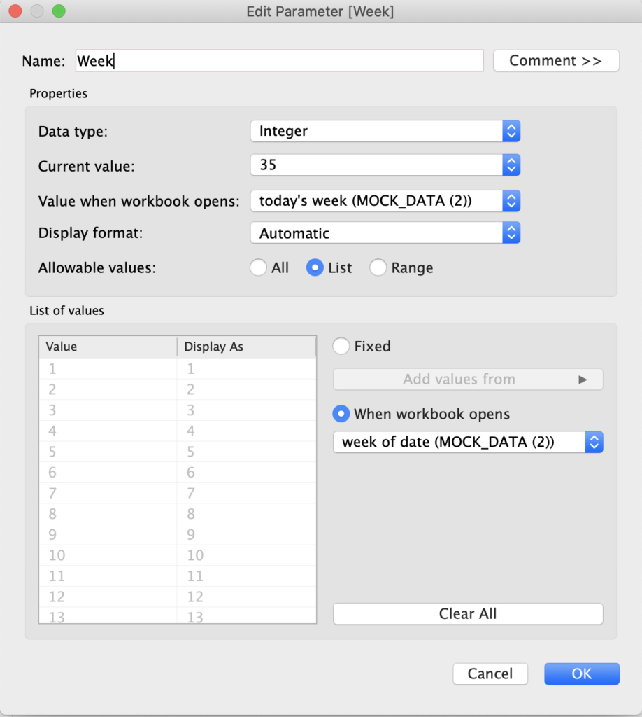 See how to make your dashboard open on current week